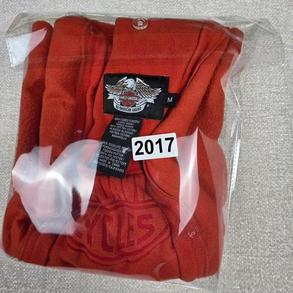 Harley-Davidson Orange Fleece Jacket Liner Embossed Logo Buttons Mens Medium